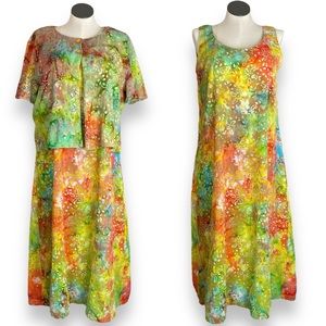 Handmade Tie-Dye Dress Shirt Two Piece Summer Batik‎ Sleeveless Sparkle Thread
